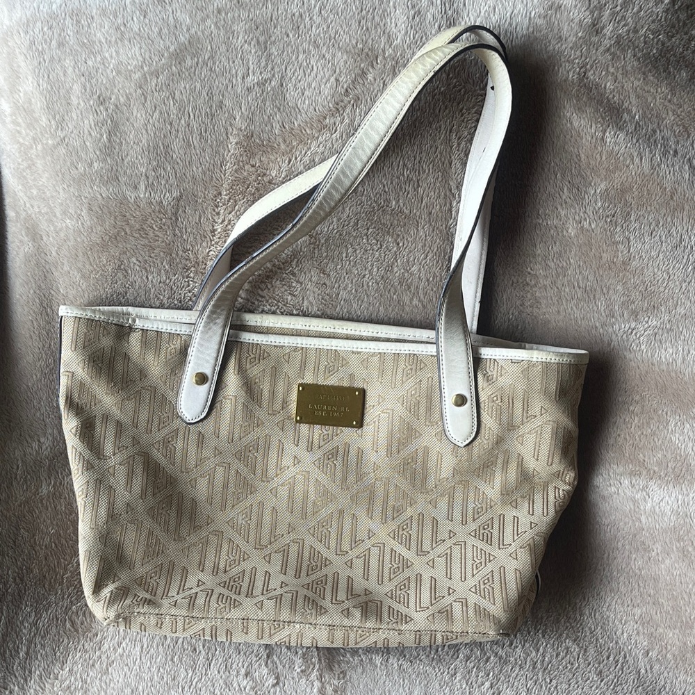 Vintage Ralph Lauren RL Tan and White Tote Bag